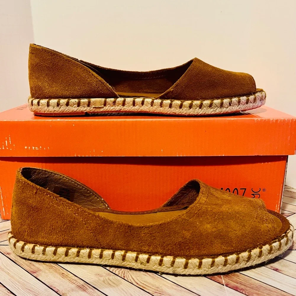 Miz Mooz‎ Cruze Wheat Suede Leather Espadrille Flats US 6.5 EU 37 Peep Toe Brown